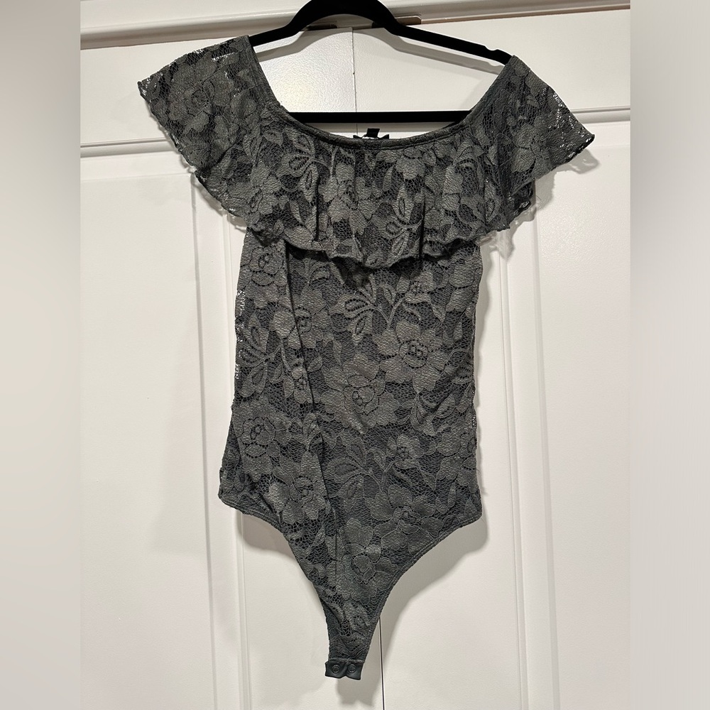 Off the shoulder lace body suit